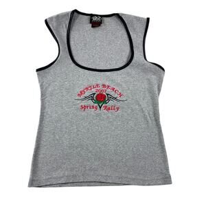 Biker Design Tank Top M Grey Scoop Neck Spring Rally 2007 Moto Retro Y2K
